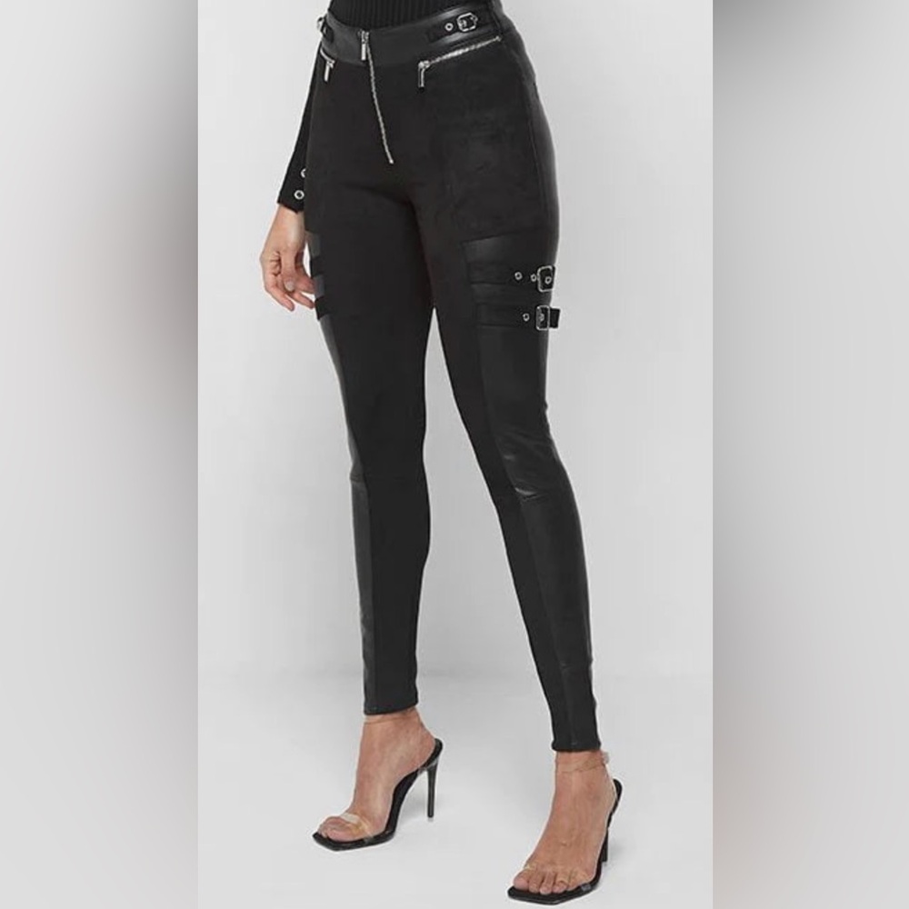 Maniere De Voir Black Leggings with Buckle Detail